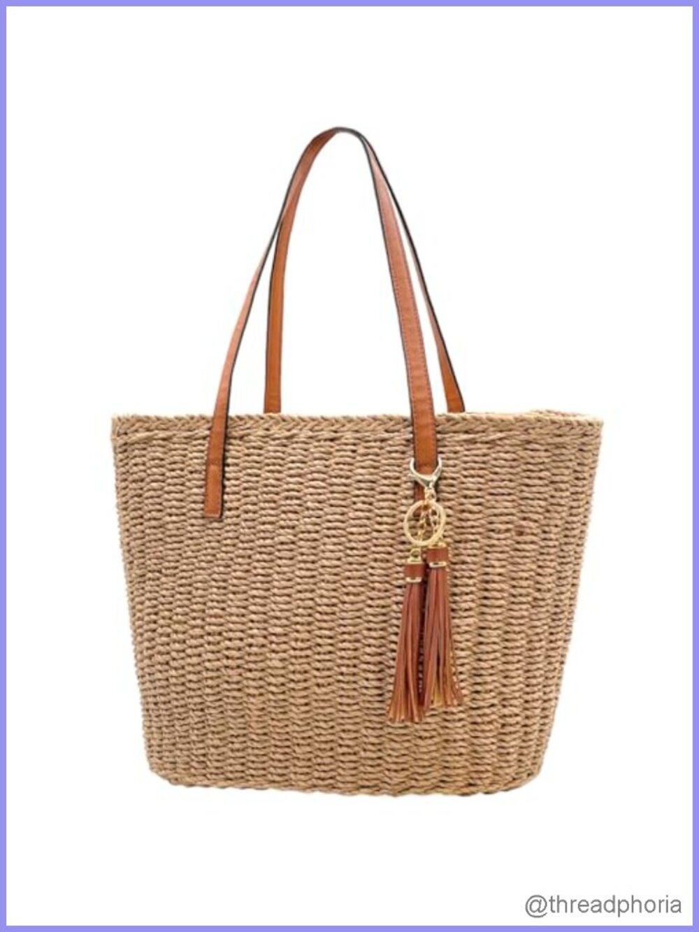 Straw Tote Bag Woven Shoulder Handbag Summer Beach Travel with Tassel